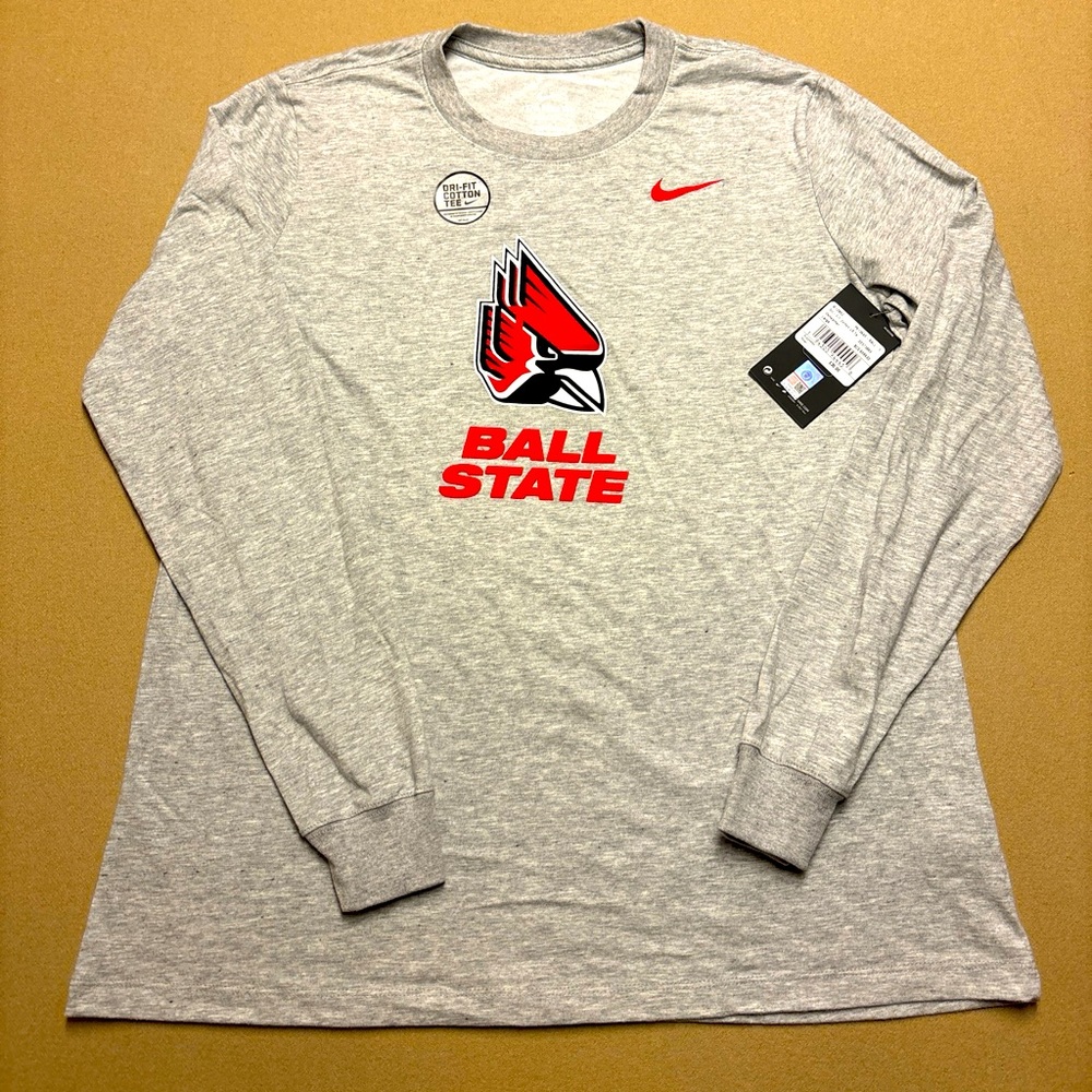 New Women’s Nike Dri-Fit Ball State Cardinals Gray Long Sleeve T-shirt Large L